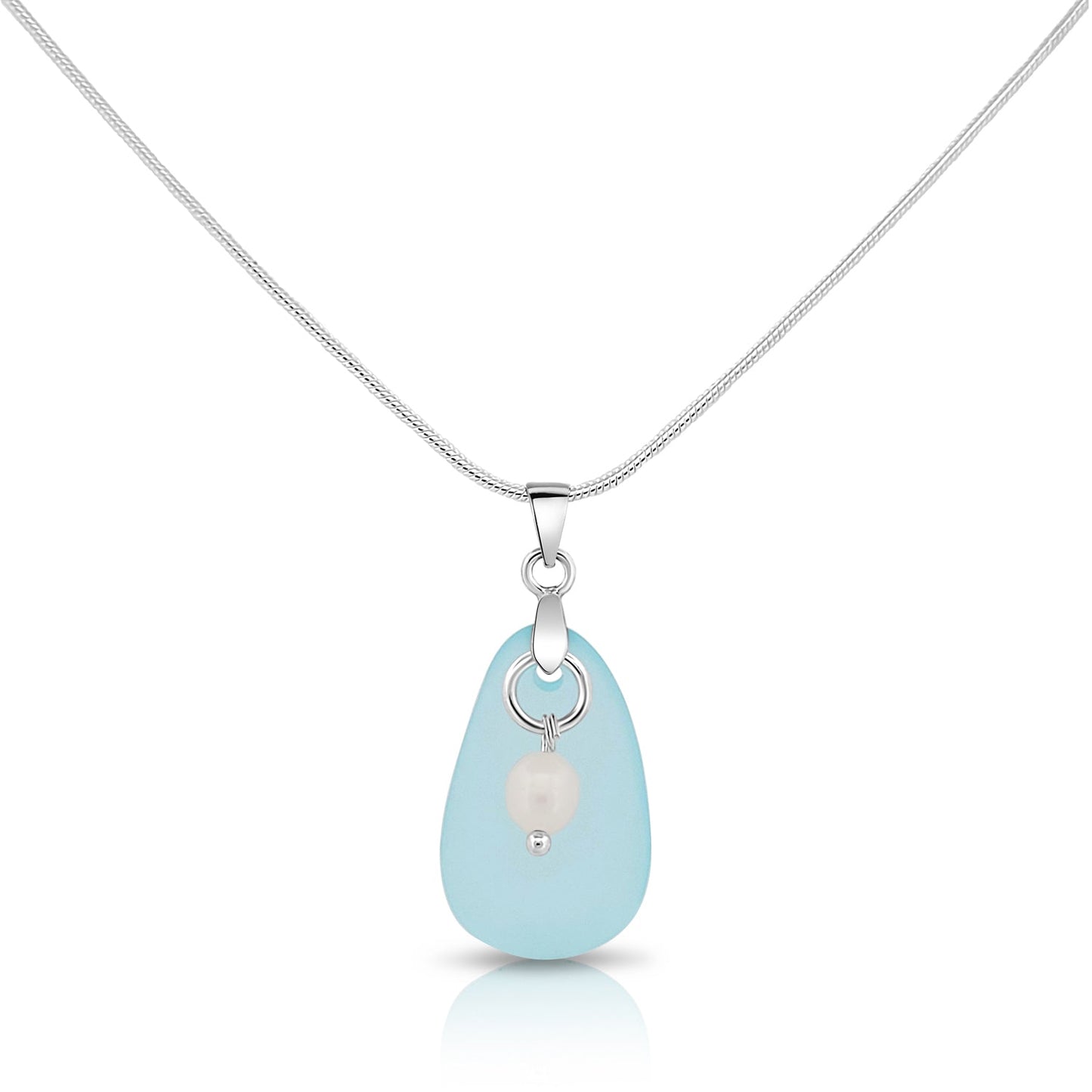 Silvertone, Clear, Blue, Seaglass and Freshwater Pearl Necklace