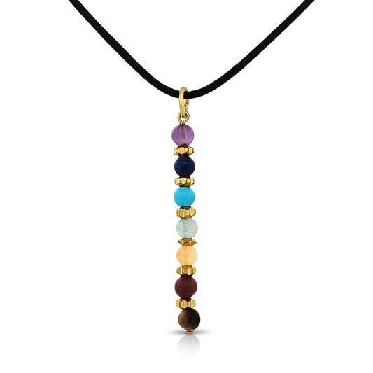 BESHEEK Goldtone Rainbow Multi Stone Chakra Bar Linear Necklace? Handmade Hypoallergenic Boho Beach Gala Wedding Style Fashion Jewelry