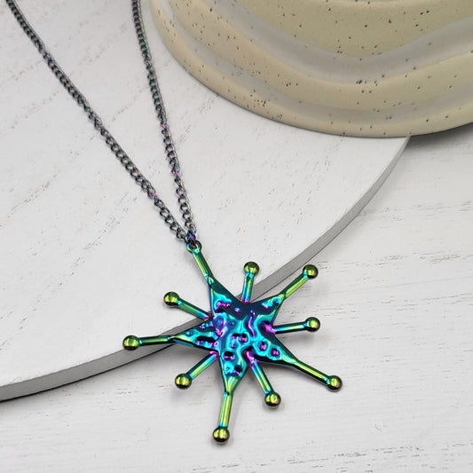 Rainbow Electroplate Stainless Steel Galaxy Star Pendant Necklace