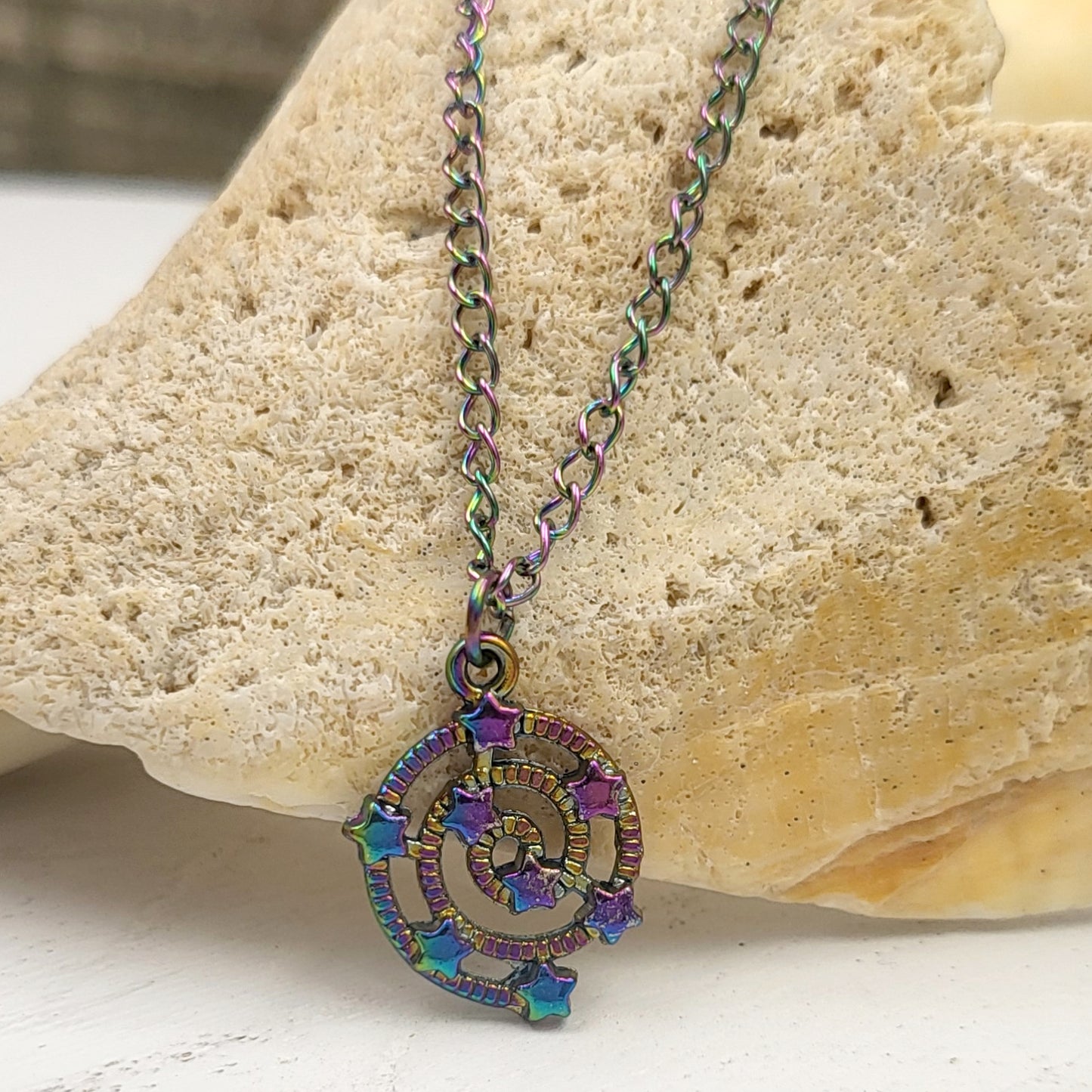 Rainbow Electroplate Stainless Steel Galaxy Pendant Necklace