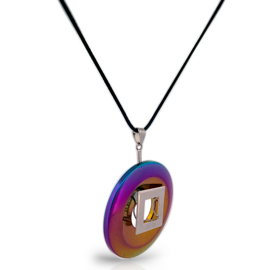 Rainbow Hematite Donut Pendant Necklace