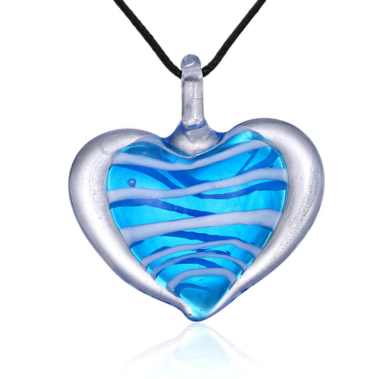 Glass Stripe Heart Pendant Necklace