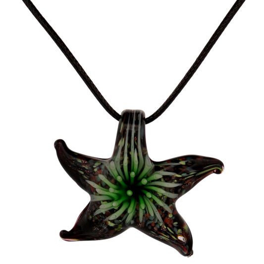 Glass Black and Green Starfish Pendant Necklace
