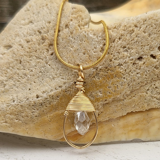 Handmade Goldtone Crystal Teardrop Necklace