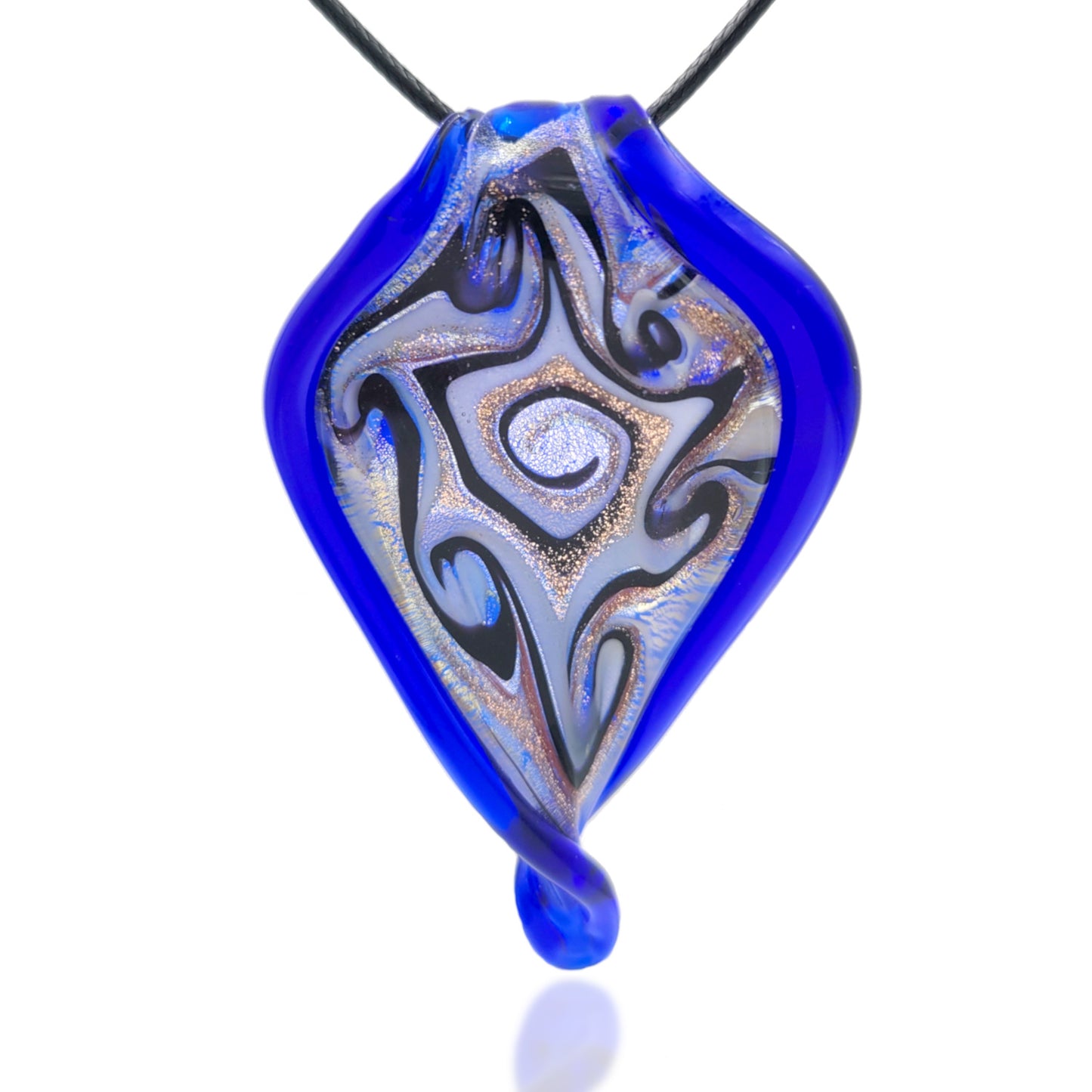BESHEEK Handmade Murano Inspired Blown Glass Lampwork Art Blue and Silver Twist Leaf Necklace Pendant ? Handcrafted Artisan Hypoallergenic Italian Style Jewelry