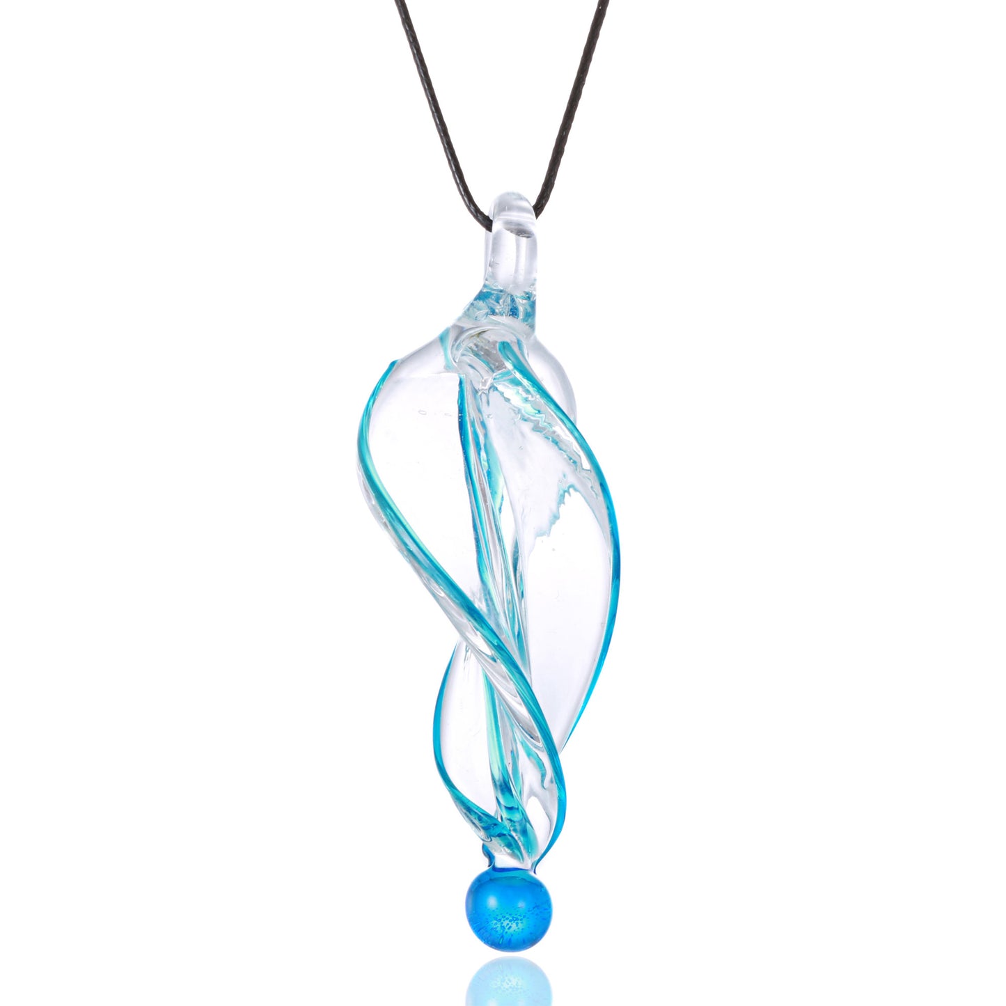 BESHEEK Handmade Murano Inspired Blown Glass Lampwork Art Light Blue Tornado Twist Necklace Pendant ? Handcrafted Artisan Hypoallergenic Italian Style Jewelry