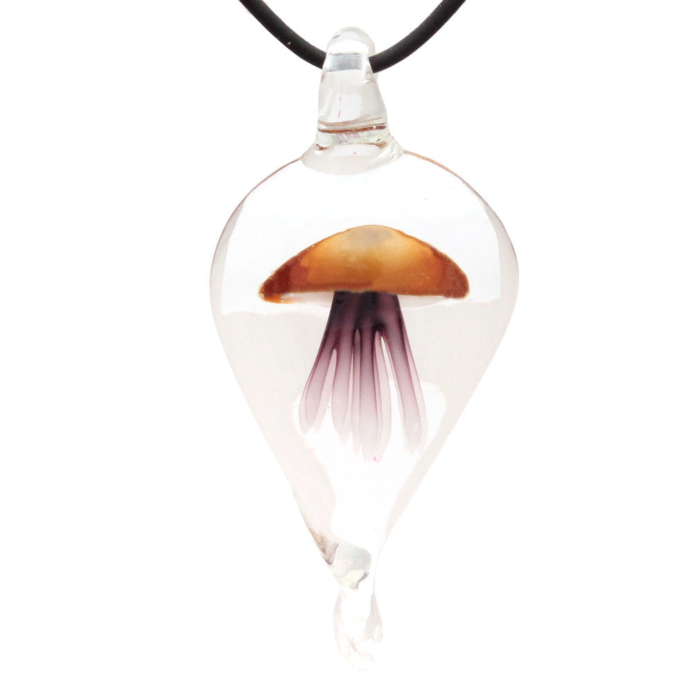 BESHEEK Handmade Murano Inspired Blown Glass Lampwork Art Brown Jelly Fish Necklace Pendant ? Handcrafted Artisan Hypoallergenic Italian Style Jewelry