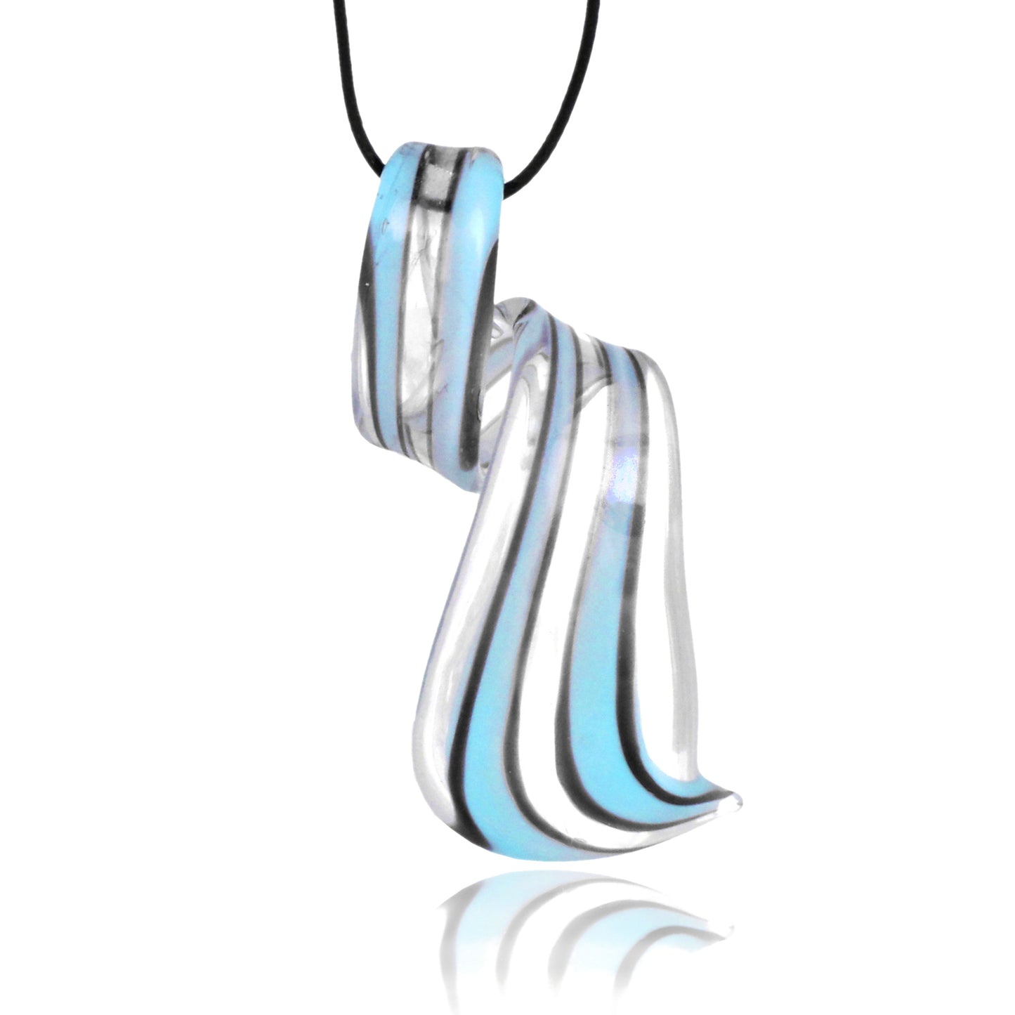 BESHEEK Handmade Murano Inspired Blown Glass Lampwork Art Blue and Silver Twist Curl Necklace Pendant ? Handcrafted Artisan Hypoallergenic Italian Style Jewelry