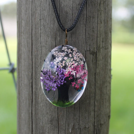 BESHEEK Multicolor glass blossom tree Pendant Necklace | Handmade Hypoallergenic Boho Beach Gala Wedding Style Fashion Jewelry
