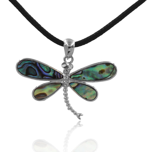 BESHEEK Abalone Dragonfly with Rhinestone Pendant Necklace | Handmade Hypoallergenic Boho Beach Gala Wedding Style Fashion Jewelry