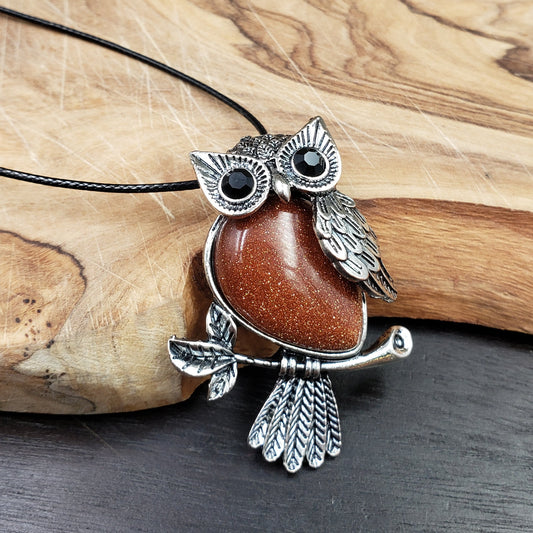 BESHEEK Goldstone Owl Pendant? Handmade Hypoallergenic Boho Beach Gala Wedding Style Fashion Jewelry