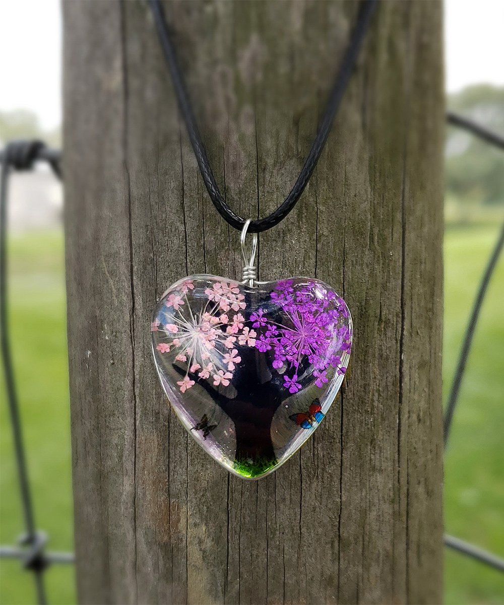BESHEEK Purple Crystal & Leather Tree Heart Pendant Necklace? Handmade Hypoallergenic Boho Beach Gala Wedding Style Fashion Jewelry