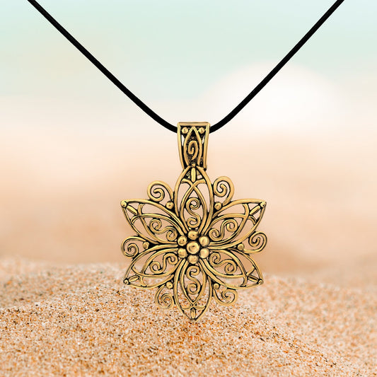 BESHEEK Goldtone Filigree Mandala Pendant Necklace? Handmade Hypoallergenic Boho Beach Gala Wedding Style Fashion Jewelry