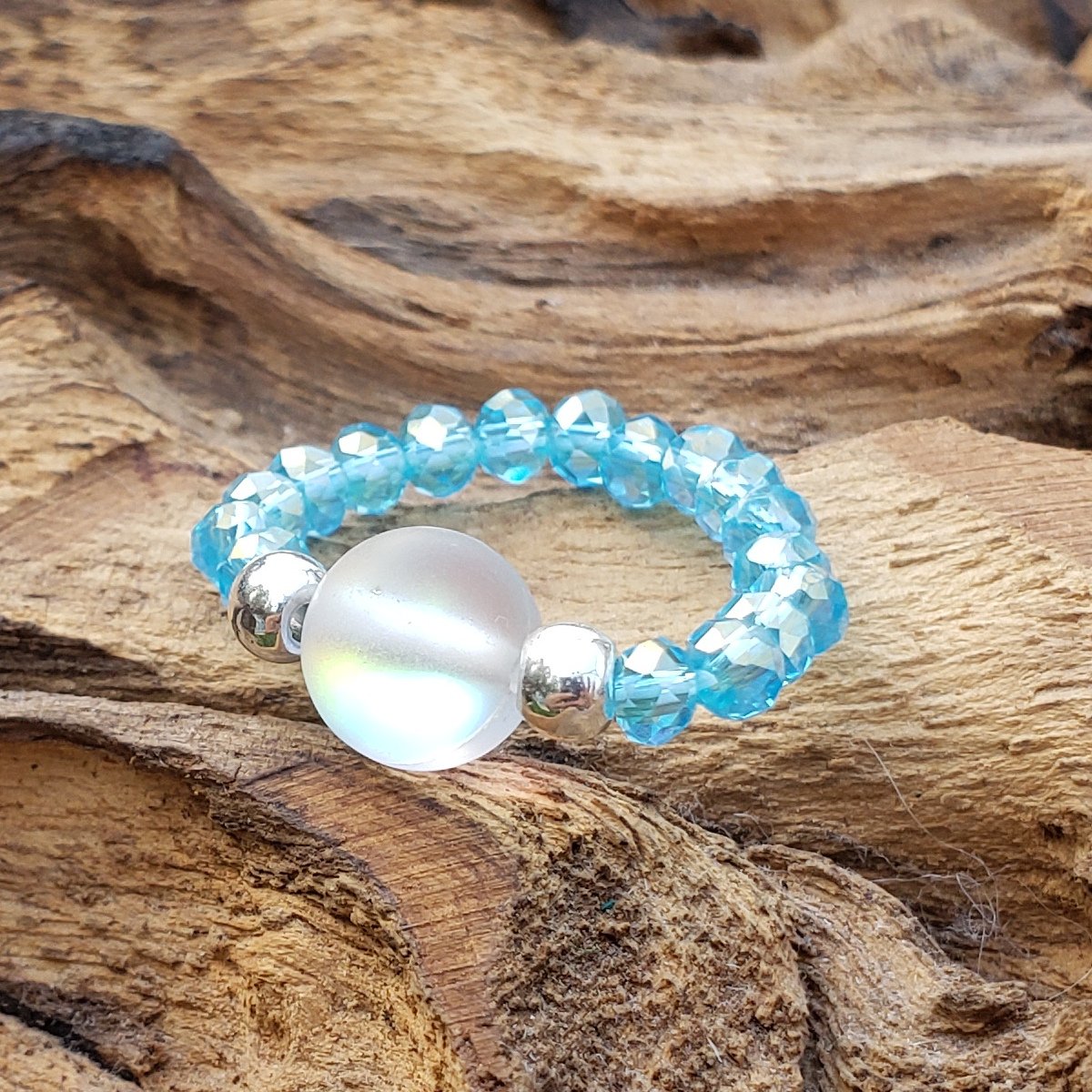 Purple Mermaid Glass and Aqua Blue Crystal Stretch Toe Ring