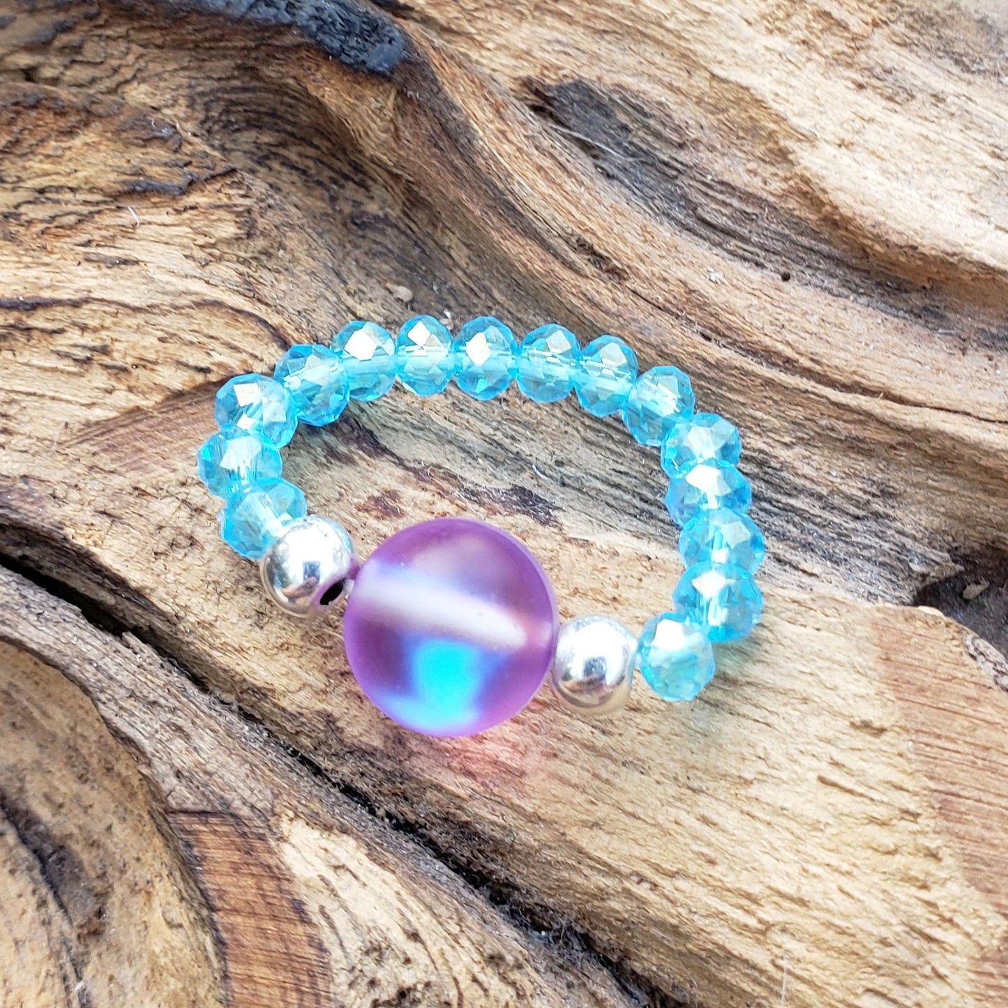 Clear Mermaid Glass and Aqua Blue Crystal Stretch Toe Ring