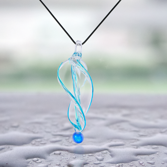 Aqua Blue Glass Tornado Twirl Pendant and Earrings Jewelry Set